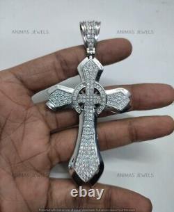 925 Sterling Silver 3.50CT Lab-Created Diamond Men's Religious Big Cross Pendant