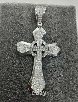 925 Sterling Silver 3.50CT Lab-Created Diamond Men's Religious Big Cross Pendant