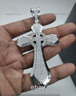 925 Sterling Silver 3.50CT Lab-Created Diamond Men's Religious Big Cross Pendant