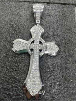 925 Sterling Silver 3.50CT Lab-Created Diamond Men's Religious Big Cross Pendant