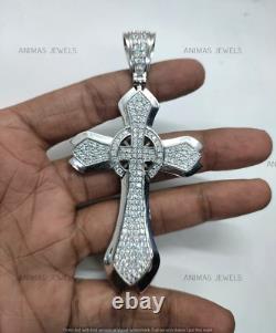 925 Sterling Silver 3.50CT Lab-Created Diamond Men's Religious Big Cross Pendant