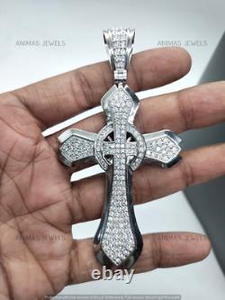 925 Sterling Silver 3.50CT Lab-Created Diamond Men's Religious Big Cross Pendant