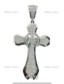 925 Sterling Silver 3.50CT Lab-Created Diamond Men's Religious Big Cross Pendant