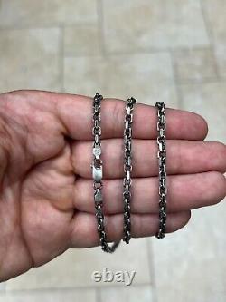 925 Sterling Silver 3.5Mmm Oxidized Anchor Link Cable Chain, Made In Italy, New