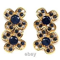 925 Sterling Silver 5MM. Blue Sapphire, Cubic Zirconia Made in Thailand Earrings