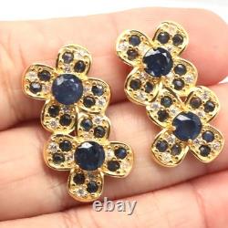 925 Sterling Silver 5MM. Blue Sapphire, Cubic Zirconia Made in Thailand Earrings