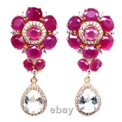 925 Sterling Silver 6x8 MM. White Topaz, Ruby & Zircon Made in Thailand Earrings