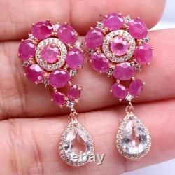 925 Sterling Silver 6x8 MM. White Topaz, Ruby & Zircon Made in Thailand Earrings