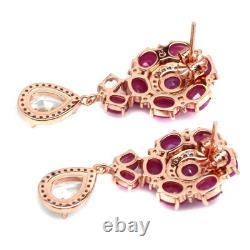 925 Sterling Silver 6x8 MM. White Topaz, Ruby & Zircon Made in Thailand Earrings