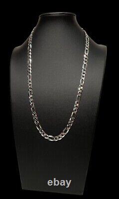 925 Sterling Silver 7.5MM Figaro Link Chain Necklace Made in Italy