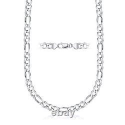 925 Sterling Silver 7.5MM Figaro Link Chain Necklace Made in Italy