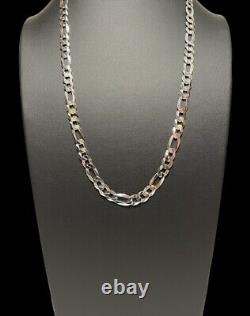 925 Sterling Silver 7.5MM Figaro Link Chain Necklace Made in Italy