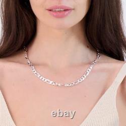 925 Sterling Silver 7.5MM Figaro Link Chain Necklace Made in Italy