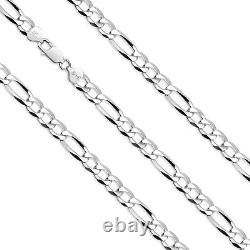 925 Sterling Silver 7.5mm Wide Figaro Chain Necklace Made In Italy