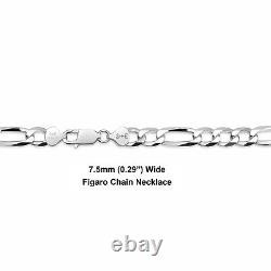 925 Sterling Silver 7.5mm Wide Figaro Chain Necklace Made In Italy