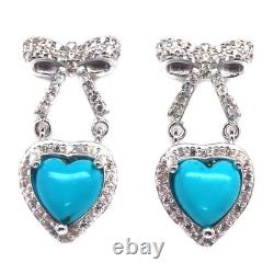 925 Sterling Silver 7 x 7 MM. Blue Turquoise & Zircon Made in Thailand Earrings