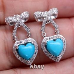 925 Sterling Silver 7 x 7 MM. Blue Turquoise & Zircon Made in Thailand Earrings