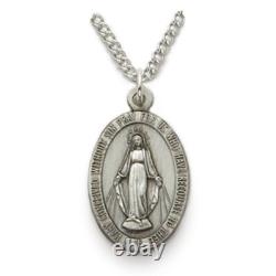 925 Sterling Silver Antiqued Miraculous Medal Mary Pendant Necklace Made In USA