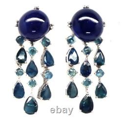 925 Sterling Silver Blue Sapphire Made in Thailand Earrings White Gold Plated