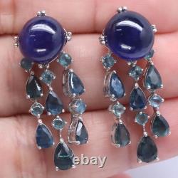 925 Sterling Silver Blue Sapphire Made in Thailand Earrings White Gold Plated