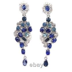 925 Sterling Silver Blue Sapphire & White Zircon Made in Thailand Earrings 925 Sterling Silver Blue Sapphire & White Zircon Made in Thailand Earrings