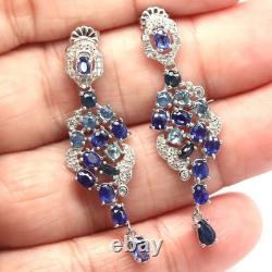 925 Sterling Silver Blue Sapphire & White Zircon Made in Thailand Earrings 925 Sterling Silver Blue Sapphire & White Zircon Made in Thailand Earrings