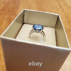 925 Sterling Silver Blue Topaz Oval Size 5 Engagement Ring Nib Made In Thailand