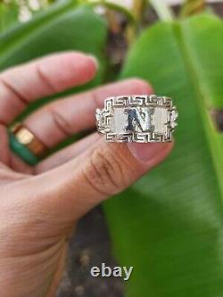 925 Sterling Silver Chino Link ID Initial Ring with Greek Border Made To Order