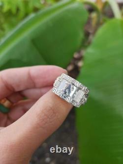 925 Sterling Silver Chino Link ID Initial Ring with Greek Border Made To Order
