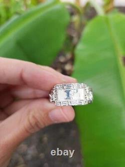 925 Sterling Silver Chino Link ID Initial Ring with Greek Border Made To Order