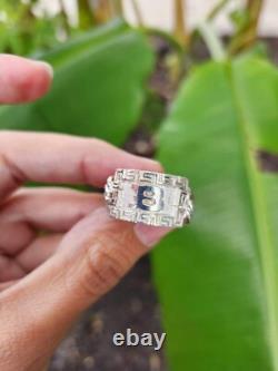 925 Sterling Silver Chino Link ID Initial Ring with Greek Border Made To Order