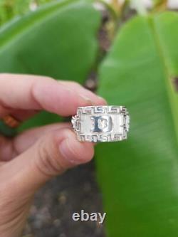 925 Sterling Silver Chino Link ID Initial Ring with Greek Border Made To Order