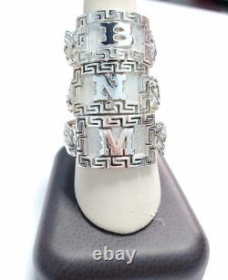 925 Sterling Silver Chino Link ID Initial Ring with Greek Border Made To Order