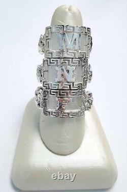925 Sterling Silver Chino Link ID Initial Ring with Greek Border Made To Order