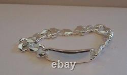 925 Sterling Silver Cuban Link ID Gentleman's Bracelet/ 9'' Long /made In Italy