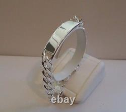 925 Sterling Silver Cuban Link ID Gentleman's Bracelet/ 9'' Long /made In Italy