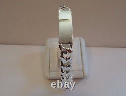 925 Sterling Silver Cuban Link ID Gentleman's Bracelet/ 9'' Long /made In Italy