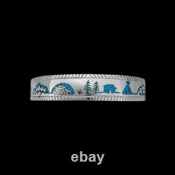 925 Sterling Silver Cuff Bracelet Made with Inlaid Turquoise