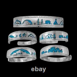 925 Sterling Silver Cuff Bracelet Made with Inlaid Turquoise