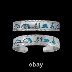 925 Sterling Silver Cuff Bracelet Made with Inlaid Turquoise