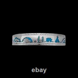 925 Sterling Silver Cuff Bracelet Made with Inlaid Turquoise