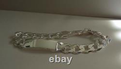 925 Sterling Silver Curb Link ID Gentleman's Bracelet/ 9'' Long /made In Italy