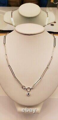925 Sterling Silver Custom made Paperclip Link Chain Necklace for Women 21.5 CZ