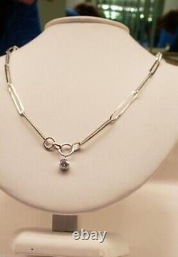 925 Sterling Silver Custom made Paperclip Link Chain Necklace for Women 21.5 CZ