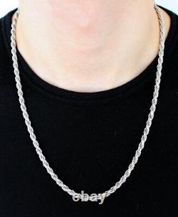 925 Sterling Silver Diamond Cut Rope Chain Necklace 100 Gauge 5 mm Made in Italy