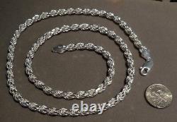925 Sterling Silver Diamond Cut Rope Chain Necklace 100 Gauge 5 mm Made in Italy