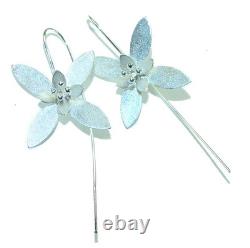 925 Sterling Silver Earrings Italy Made Silver Flowers Design 2 3/8 Long