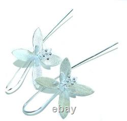 925 Sterling Silver Earrings Italy Made Silver Flowers Design 2 3/8 Long