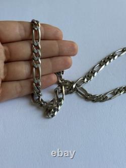 925 Sterling Silver Figaro Chain Necklace Diamond Cut 24 Made in Italy