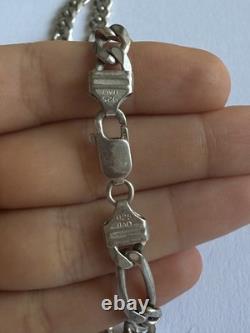 925 Sterling Silver Figaro Chain Necklace Diamond Cut 24 Made in Italy